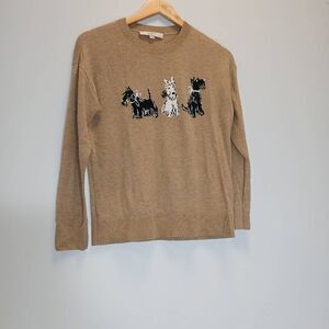 Ann Taylor womens medium petite dog lover theme sweater camel brown